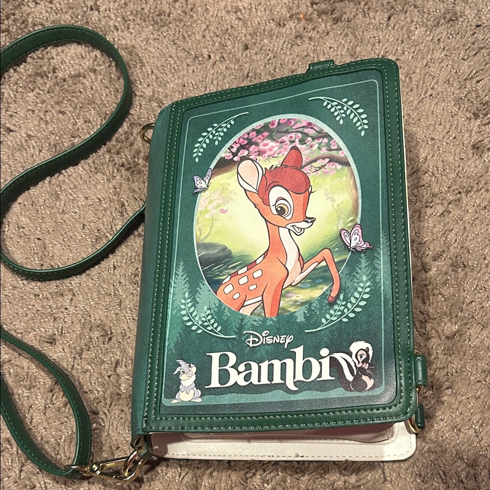 Disney loungefly Bambi Green Crossbody Bag